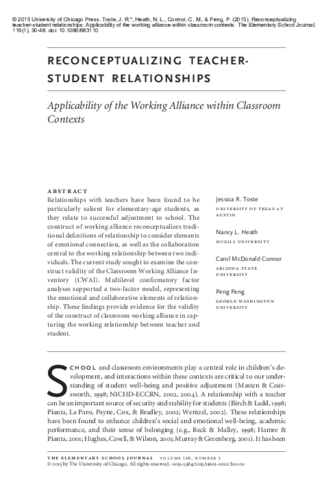 Reconceptualizing Teacher-Student Relationships: Applicability of the working alliance within classroom contexts thumbnail