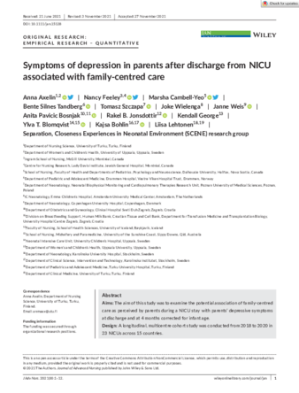 Symptoms of depression in parents after discharge from NICU associated with family-centred care thumbnail