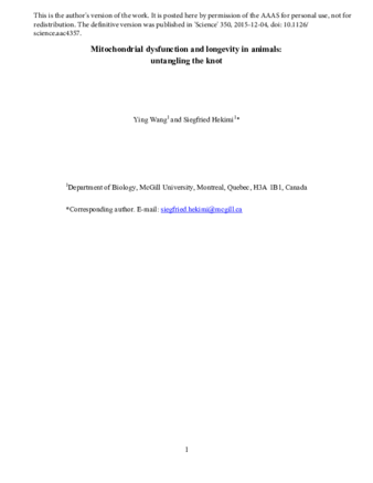 Mitochondrial dysfunction and longevity in animals: Untangling the knot thumbnail