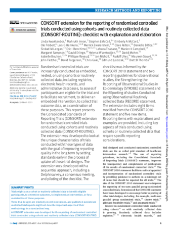 CONSORT extension for the reporting of randomised controlled trials conducted using cohorts and routinely collected data (CONSORT-ROUTINE): checklist with explanation and elaboration thumbnail