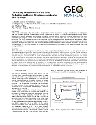 Laboratory Measurement of the Load Reduction on Buried Structures overlain by EPS thumbnail