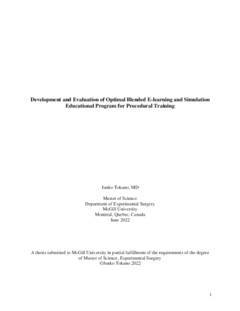Development and evaluation of optimal blended E-learning and simulation educational program for procedural training thumbnail
