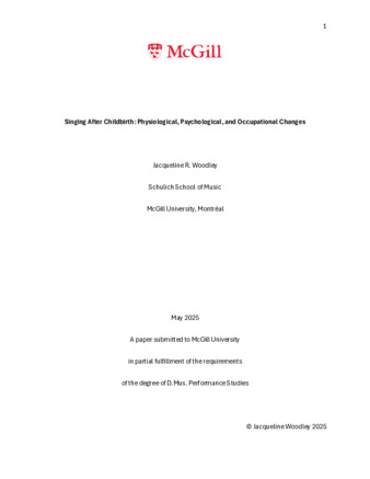 Singing after childbirth: Physiological, psychological and occupational changes thumbnail