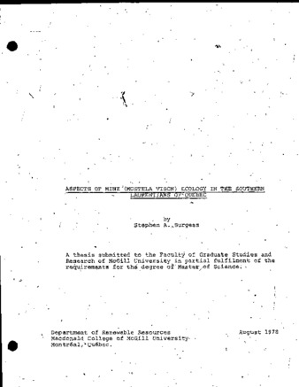 Aspects of mink (Mustela vison) ecology in the southern Laurentians of Quebec. thumbnail