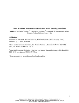 Uranium transport in acidic brines under reducing conditions. thumbnail