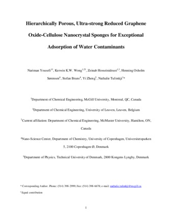 Hierarchically porous, ultra-strong reduced graphene oxide-cellulose nanocrystal sponges for exceptional adsorption of water contaminants thumbnail