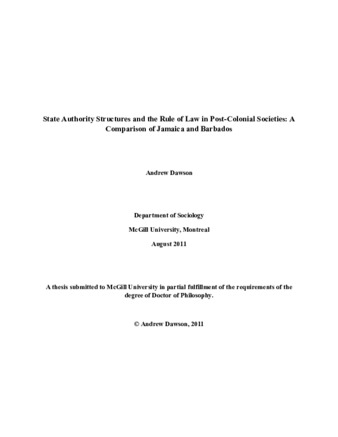 State authority structures and the rule of law in post-colonial societies: a comparison of Jamaica and Barbados thumbnail
