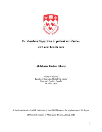 Rural-urban disparities in patient satisfaction with oral health care thumbnail