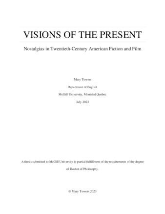 Visions of the Present: Nostalgias in Twentieth-Century American Fiction and Film thumbnail