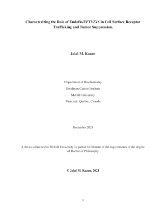 Characterizing the role of endofin/ZFYVE16 in cell surface receptor trafficking and tumor suppression thumbnail