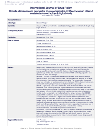 Opioids, stimulants, and depressant drugs in fifteen Mexican Cities: A wastewater-based epidemiological study thumbnail