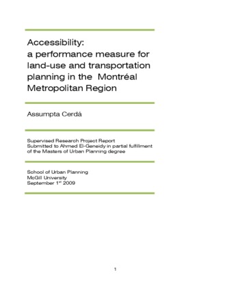 Accessibility: a performance measure for land-use and transportation planning in the Montréal Metropolitan Region thumbnail