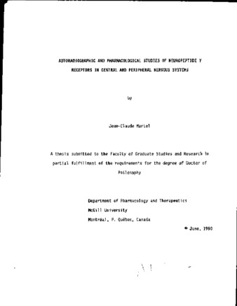 Autoradiographic and pharmacological studies of neuropeptide Y receptors in central and peripheral nervous systems thumbnail