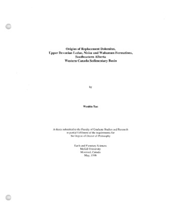 Origins of replacement dolomites, Upper Devonian Leduc, Nisku and Wabamun formations, southeastern Alberta western Canada sedimentary basin thumbnail