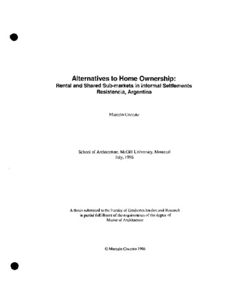 Alternatives to home ownership : rental and shared sub-markets in informal settlements, Resistencia, Argentina thumbnail