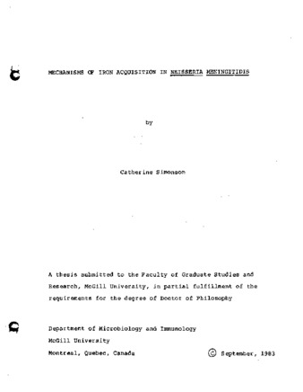 Mechanisms of Iron Acquisition in Neisseria Meningitidis thumbnail