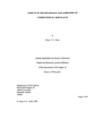 Aspects of the physiology and agronomy of competition in crop plants. thumbnail