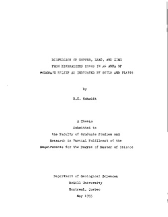 Dispersion of Copper, Lead and Zinc from Mineralized Zones in an Area of Moderate Relief as Indicated by Soils and Plants. thumbnail