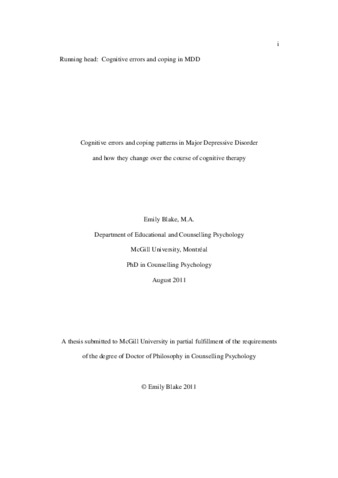 Cognitive errors and coping patterns in Major Depressive Disorder and changes over the course of cognitive therapy thumbnail