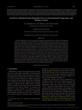 Sensitivity of Idealized Moist Baroclinic Waves to Environmental Temperature and Moisture Content thumbnail