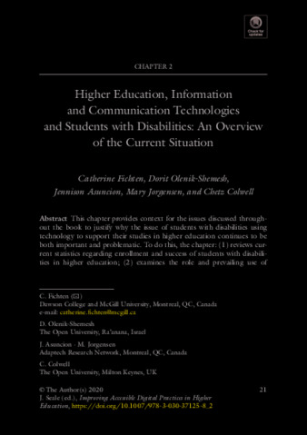 Higher Education, Information and Communication Technologies and Students with Disabilities: An Overview of the Current Situation thumbnail