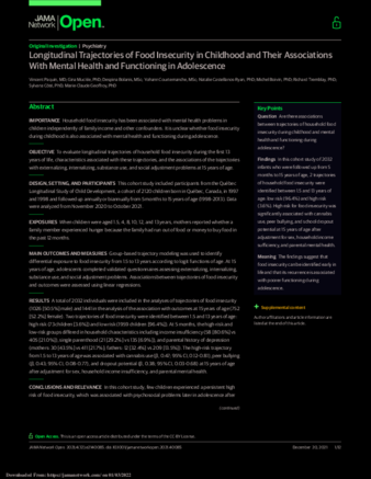 Longitudinal Trajectories of Food Insecurity in Childhood and Their Associations With Mental Health and Functioning in Adolescence thumbnail