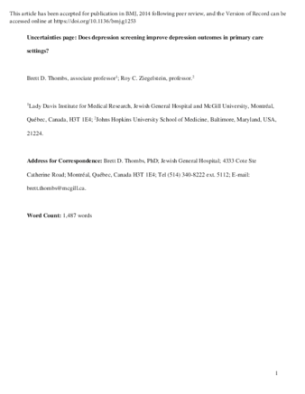 Does depression screening improve depression outcomes in primary care? thumbnail