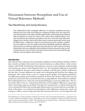 Dissonance between Perceptions and Use of Virtual Reference Methods thumbnail