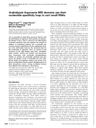 Arabidopsis Argonaute MID domains use their nucleotide specificity loop to sort small RNAs thumbnail