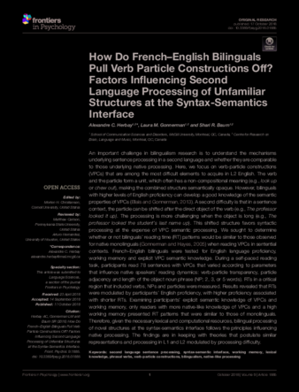 How Do French–English Bilinguals Pull Verb Particle Constructions Off? Factors Influencing Second Language Processing of Unfamiliar Structures at the Syntax-Semantics Interface thumbnail