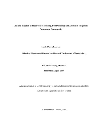 Diet and infection as predictors of stunting, iron deficiency and anemia in indigenous Panamanian communities thumbnail