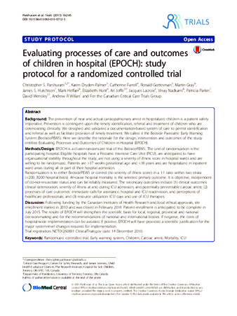 Evaluating processes of care and outcomes of children in hospital (EPOCH): study protocol for a randomized controlled trial thumbnail