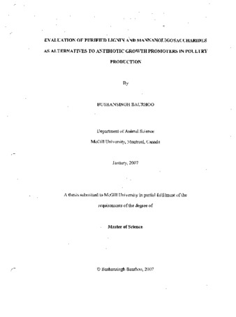 Evaluation of purified lignin and mannanoligosaccharides as alternatives to antibiotic growth promoters in poultry production thumbnail