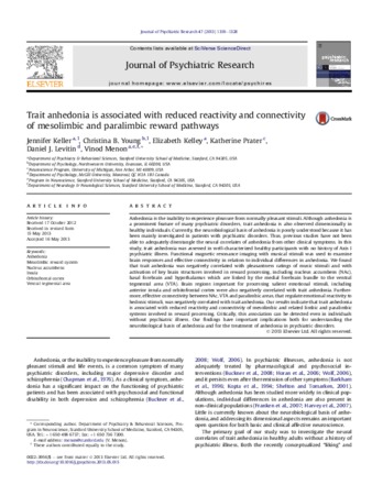 Trait anhedonia is associated with reduced reactivity and connectivity of mesolimbic and paralimbic reward pathways thumbnail