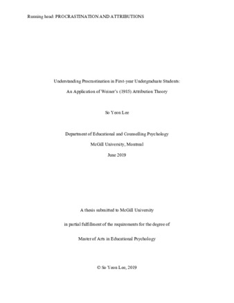 Understanding procrastination in first-year undergraduate students: An application of Weiner’s (1985) attribution theory thumbnail