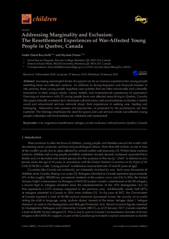 Addressing Marginality and Exclusion: The Resettlement Experiences of War-Affected Young People in Quebec, Canada thumbnail