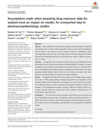 Assumptions made when preparing drug exposure data for analysis have an impact on results: An unreported step in pharmacoepidemiology studies thumbnail