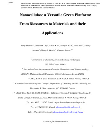 Nanocellulose a Versatile Green Platform: From Biosources to Materials and their Applications thumbnail