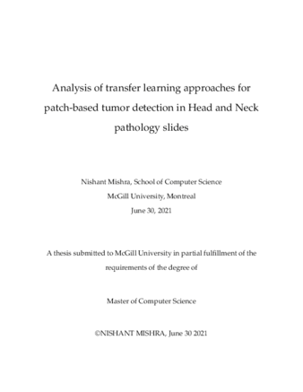 Analysis of transfer learning approaches for patch-based tumor detection in head and neck pathology slides thumbnail