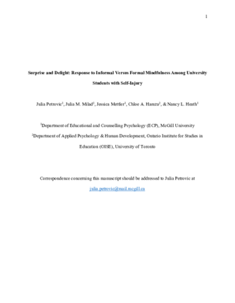 Surprise and delight: Response to informal versus formal mindfulness among university students with self-injury thumbnail