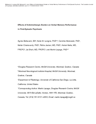 Effects of Anticholinergic Burden on Verbal Memory Performance in First-Episode Psychosis thumbnail