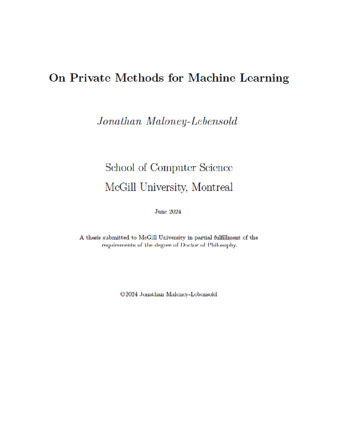 On Private Methods for Machine Learning thumbnail