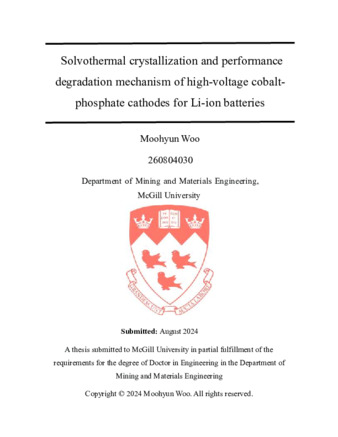 Solvothermal crystallization and performance degradation mechanism of high-voltage cobalt- phosphate cathodes for Li-ion batteries thumbnail