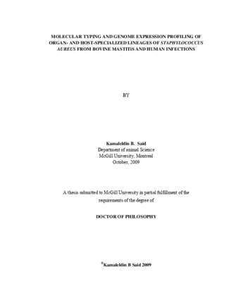 Molecular typing and genome expression profiling of organ- and host-specific «staphylococcus aureus» from bovine mastitis and human infections thumbnail