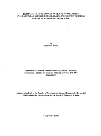 Humus as an indicator of nutrient availability in a carefully logged boreal black spruce-feathermoss forest in northwestern Québec thumbnail