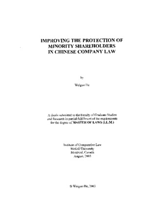 Improving the protection of minority shareholders in Chinese company law thumbnail