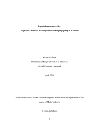 Expectations versus reality: Maghrébine women's lived experiences of language policy in Montreal thumbnail