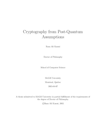 Cryptography from post-quantum assumptions thumbnail