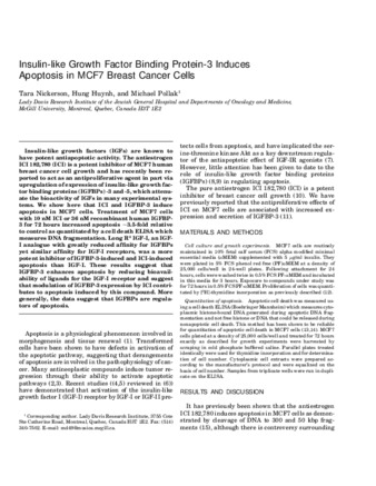 Insulin-like growth factor binding protein-3 induces apoptosis in MCF7 breast cancer cells thumbnail