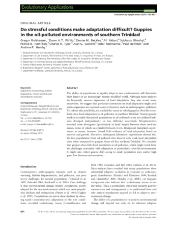 Do stressful conditions make adaptation difficult? Guppies in the oil-polluted environments of southern Trinidad thumbnail